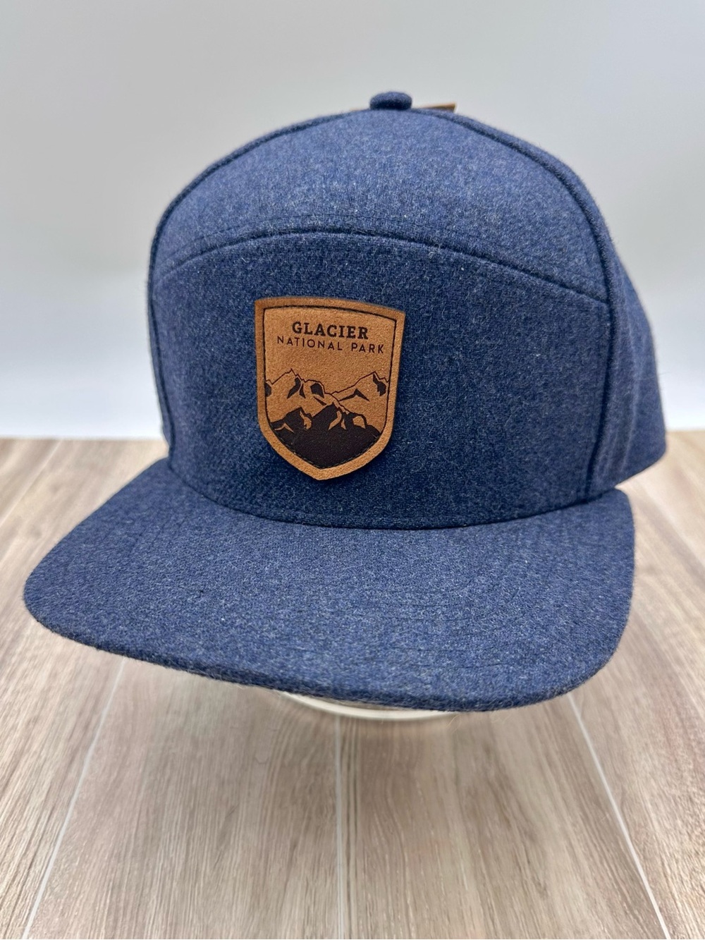 Locale Outdoors Blue Wool Glacier National Park Tan Logo Snapback Fleece Ballcap